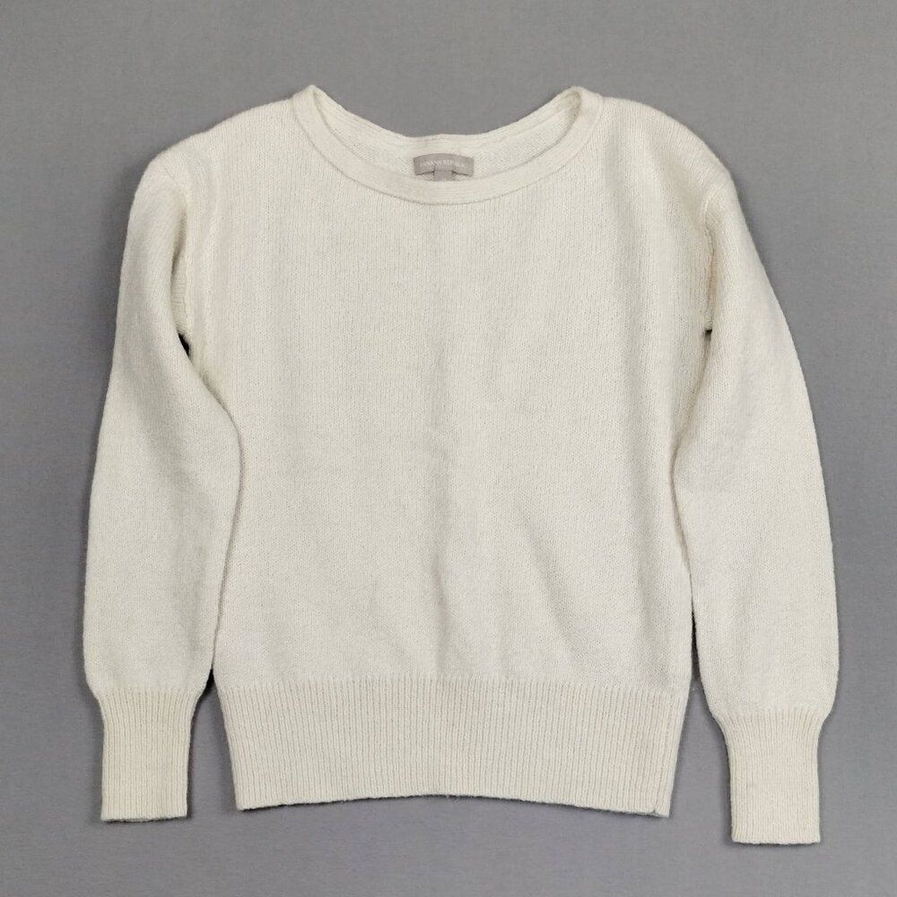 Banana Republic Wool Blend Long Sleeve Ribbed Hem Sweater Ivory Cream Size M